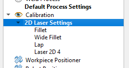 List of 2D laser settings