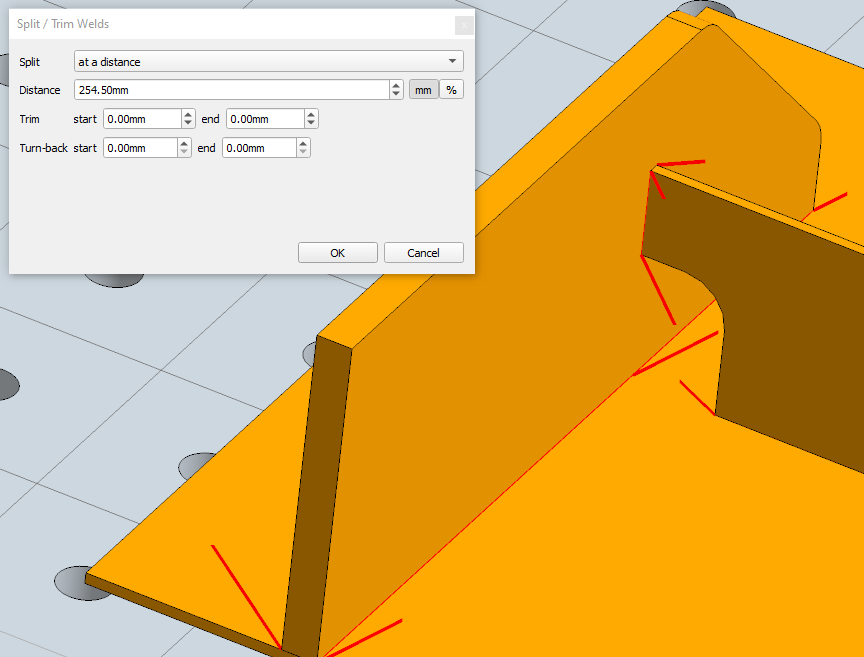 Split weld dialog