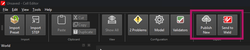 publish and send to weld buttons