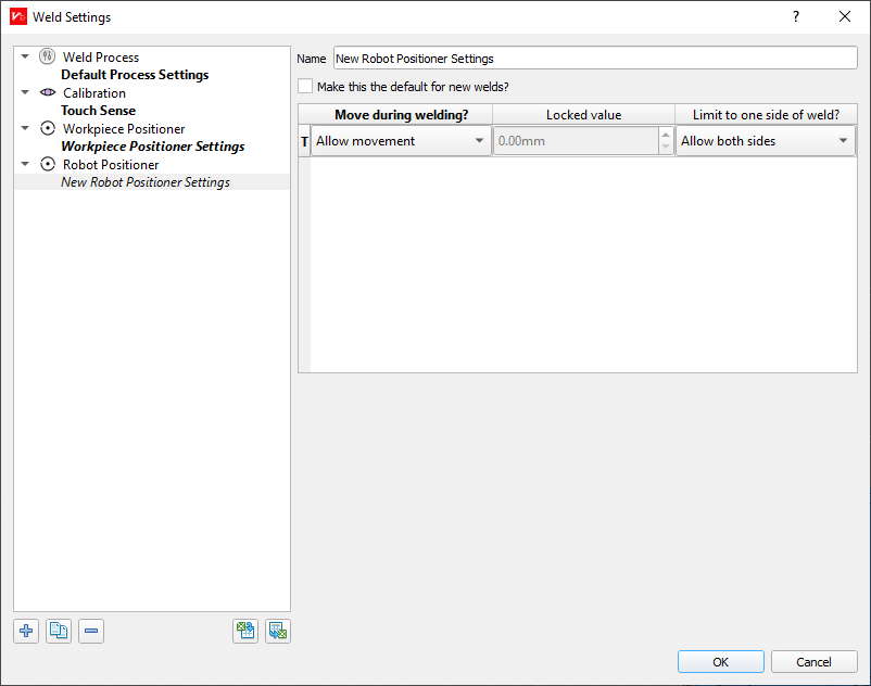 Workpiece positioner settings