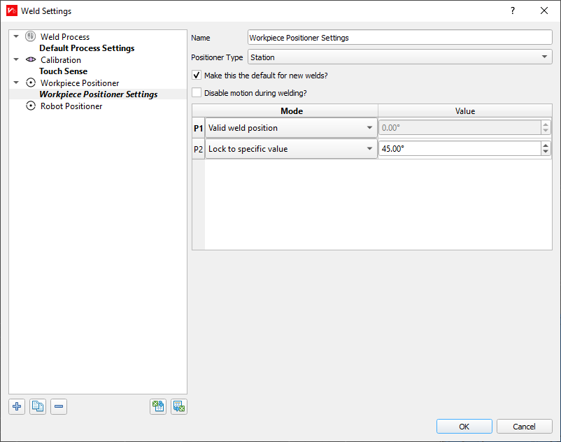 Workpiece positioner settings