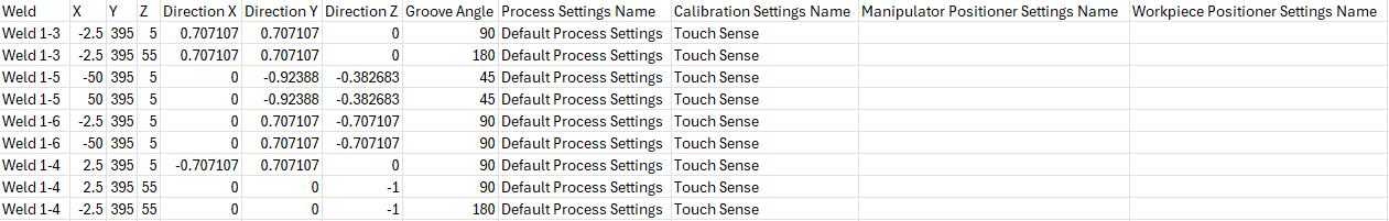 The weld import dialog
